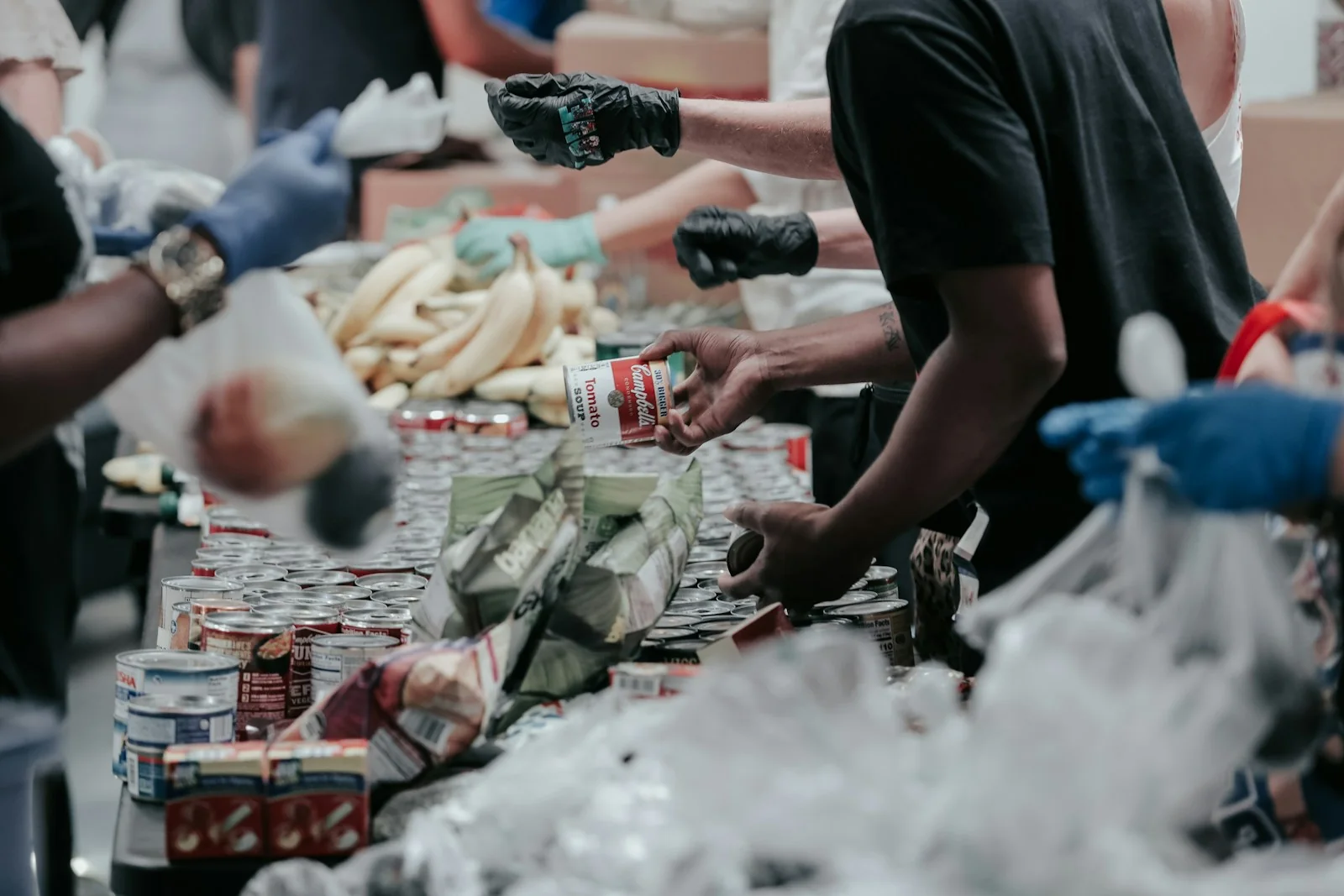 Volunteers preparing supplies for people in need